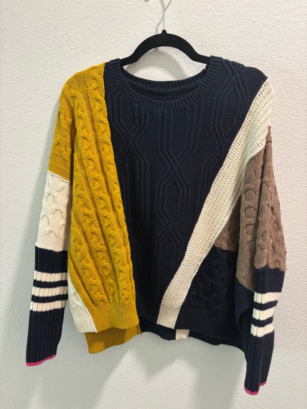 Anthropologie Maeve Colorblock Cable Knit Sweater, size S